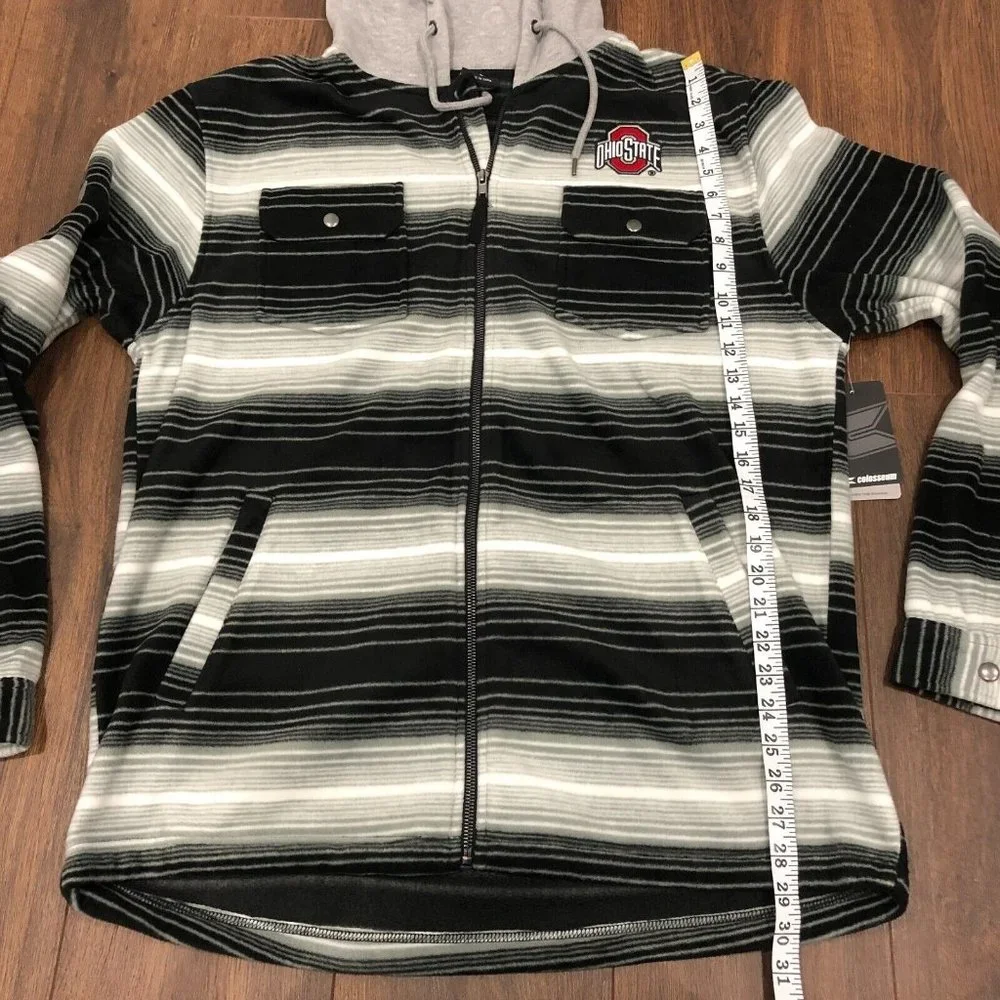 Colosseum Ohio State Striped Polar Fleece Full Zip Hoodie Sweater Mens Sz L Gray - Picture 6 of 8